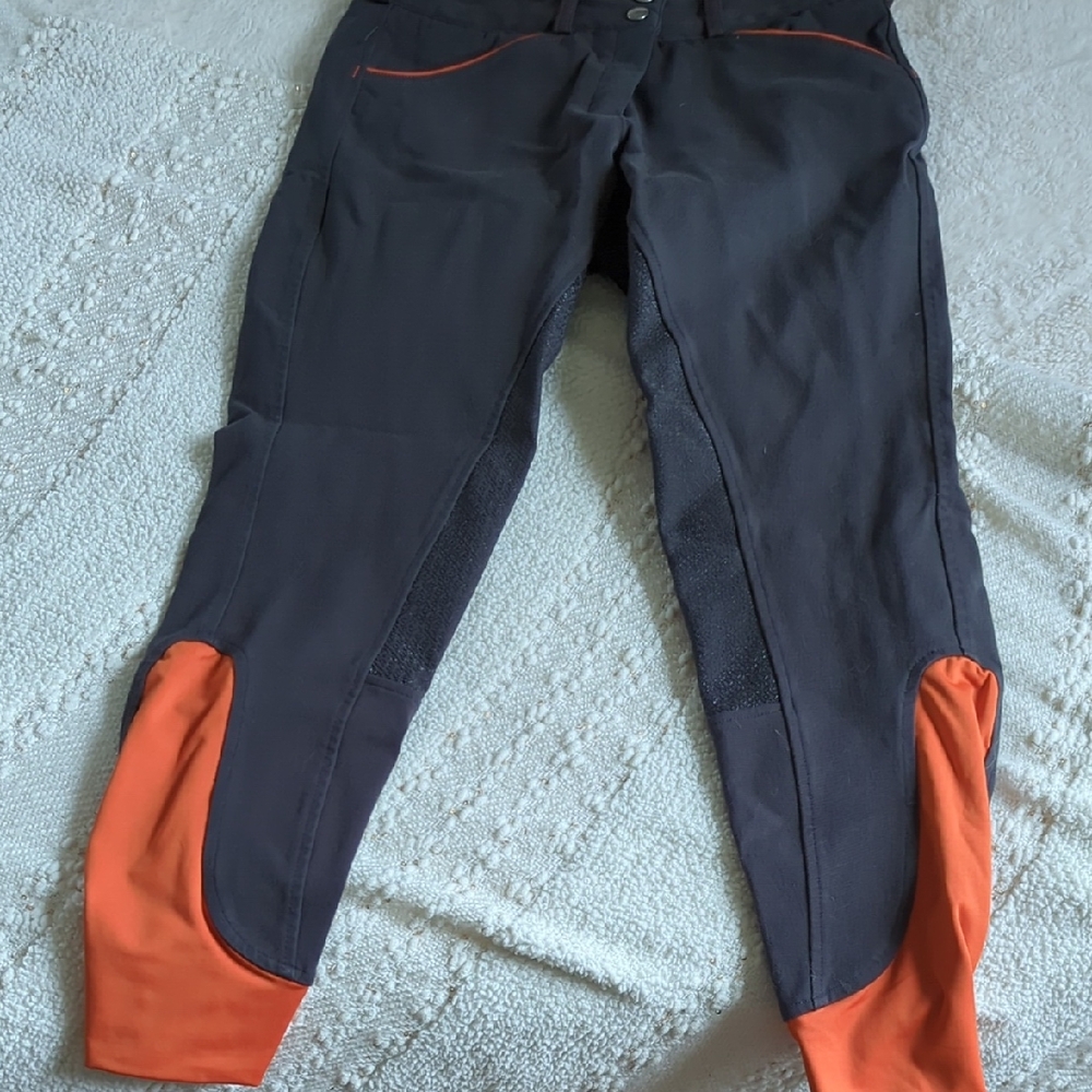 Dover Saddlery Gray and Orange Riding Pants